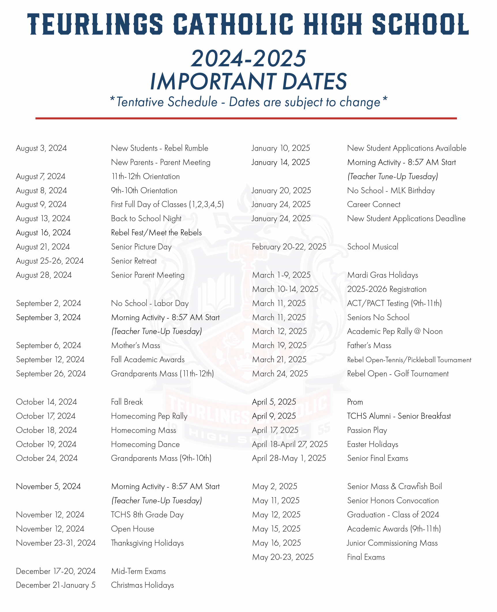 At A Glance Calendar Teurlings Catholic High School